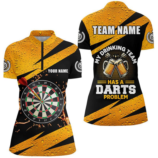 Mein Trinkteam hat ein Dartproblem - Darts Viertel-Zip-Shirt - Personalisierte Damen Dart Trikots L1456 - Outfitsuche