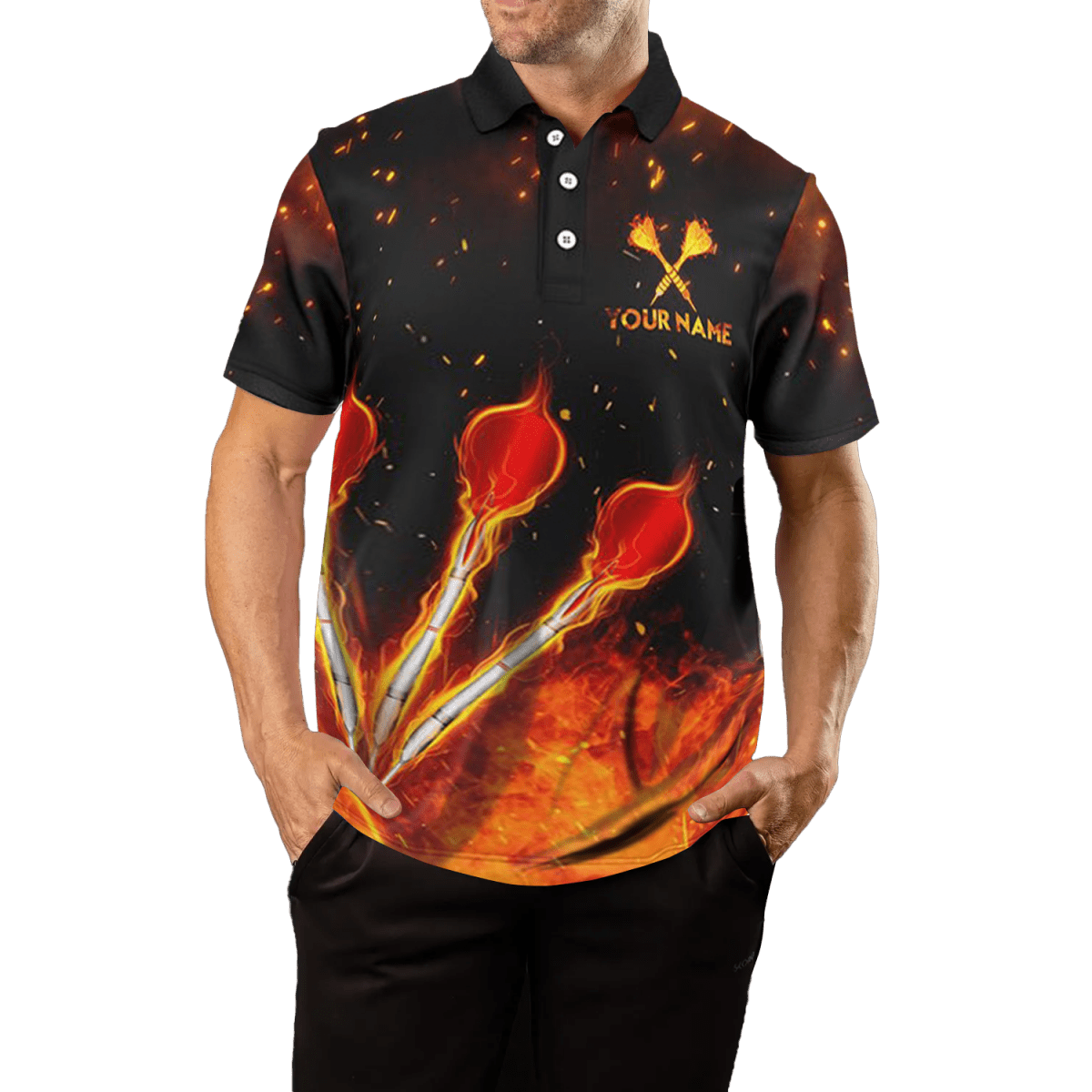 Orange Herren Darts Polo Shirt | Feuerflamme | Dart Trikot L1440 - Outfitsuche