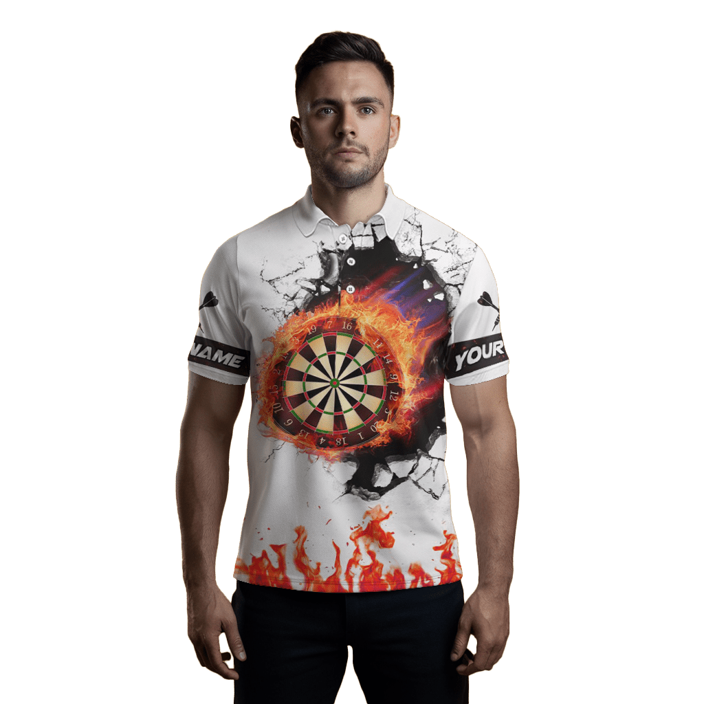 Orangefarbenes Flammen - Dartboard 3D Dart Polo Shirt - Herren individuelles Darts Team Shirt T1391 - Outfitsuche