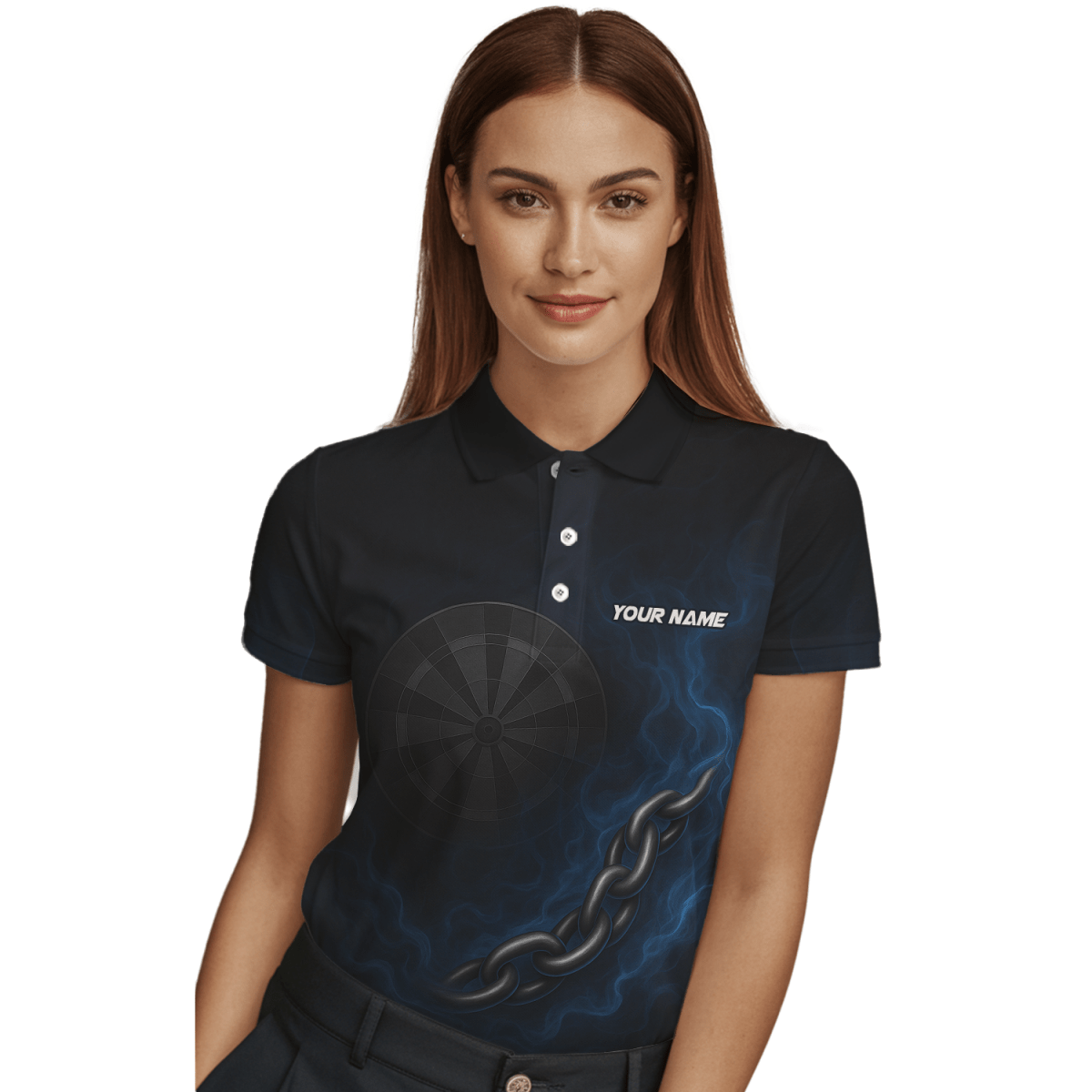 Personalisierbares Damen Poloshirt Schwarz Blau mit Skorpion Kettenpfeil Motiv - Outfitsuche
