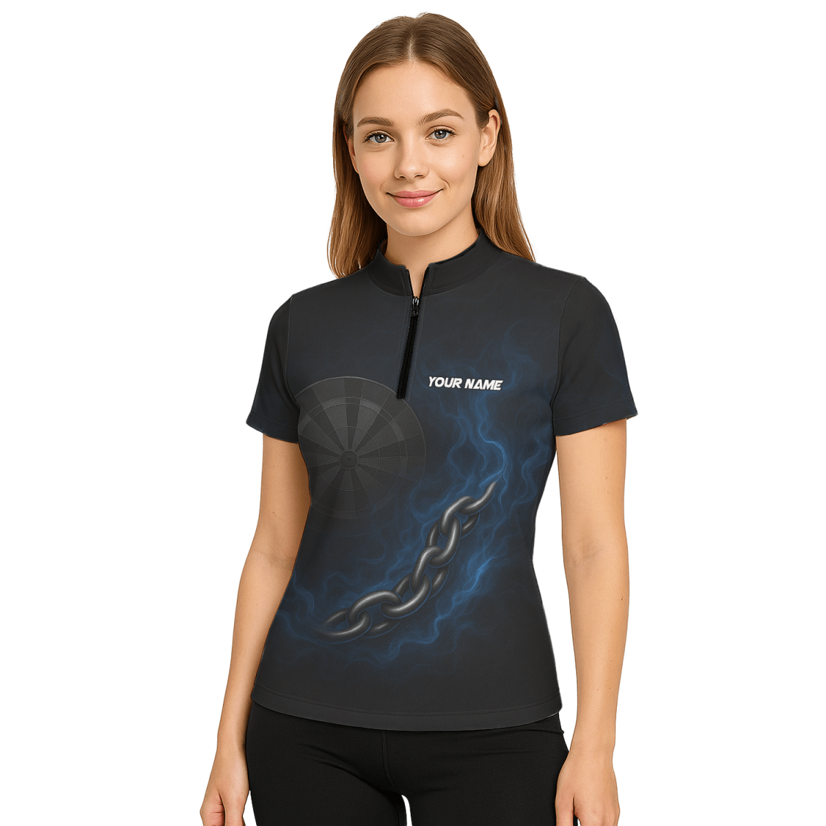 Personalisierbares Damen Poloshirt Schwarz Blau mit Skorpion Kettenpfeil Motiv - Outfitsuche
