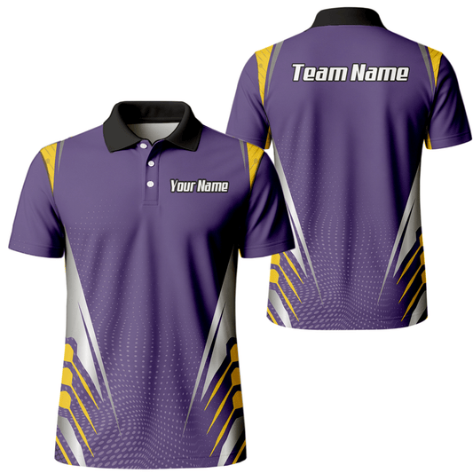 Personalisierbares Dart - Jersey Poloshirt mit Reißverschluss Abstrakt Halftone Lila Gelb für Herren O8070 - Outfitsuche