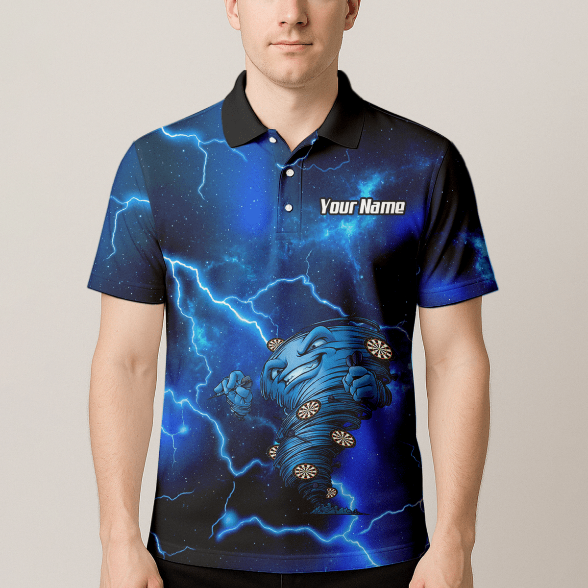 Personalisierbares Dart Polo Herren – Blaues Lightning Tornado Galaxy Design Performance Shirt LB3159 - Outfitsuche