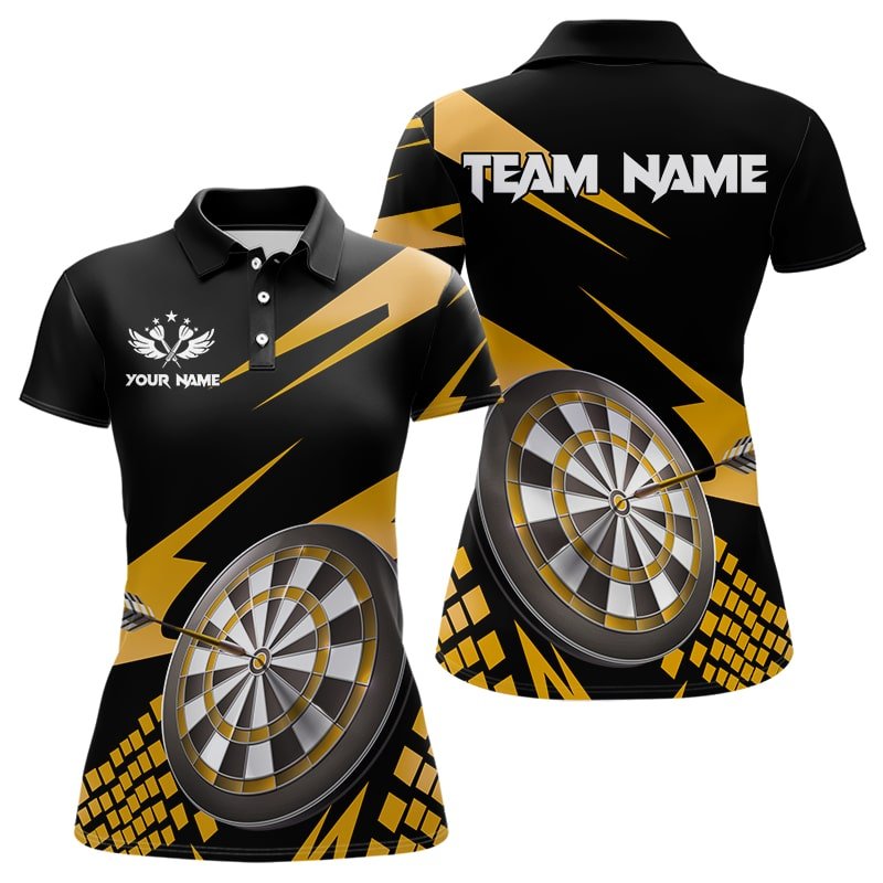 Personalisierte 3D Dart Polo Shirts in Gelb und Schwarz mit Dartboard Design T3140 - Outfitsuche