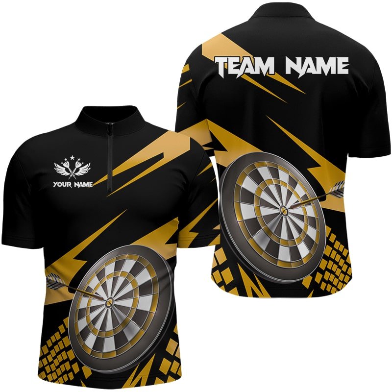 Personalisierte 3D Dart Polo Shirts in Gelb und Schwarz mit Dartboard Design T3140 - Outfitsuche
