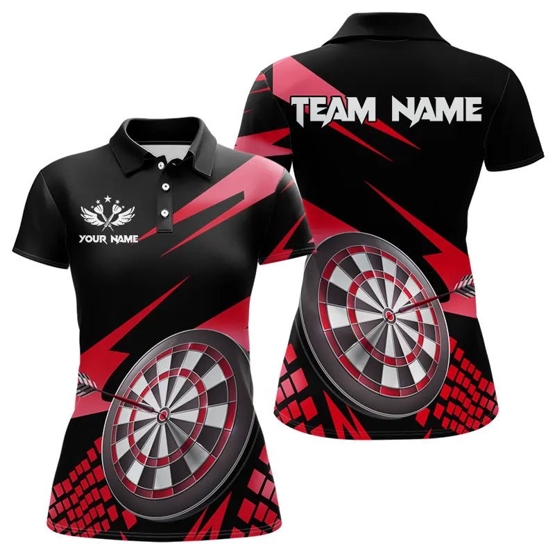 Personalisierte 3D Darts Board Dart Poloshirts in Rot - Schwarz T3287 - Outfitsuche