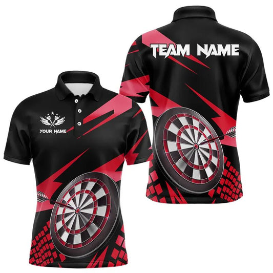 Personalisierte 3D Darts Board Dart Poloshirts in Rot - Schwarz T3287 - Outfitsuche