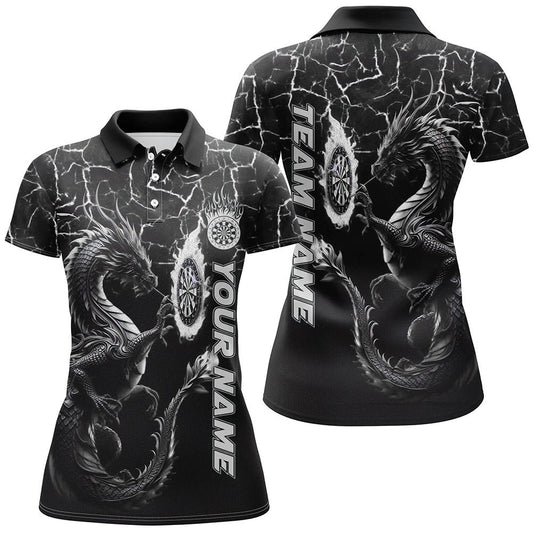 Personalisierte 3D - gedruckte Dart - Shirts für Frauen mit großem Drachen in Schwarz und Weiß – Individuelle Teamtrikots für die Darts - Liga T3007 - Outfitsuche