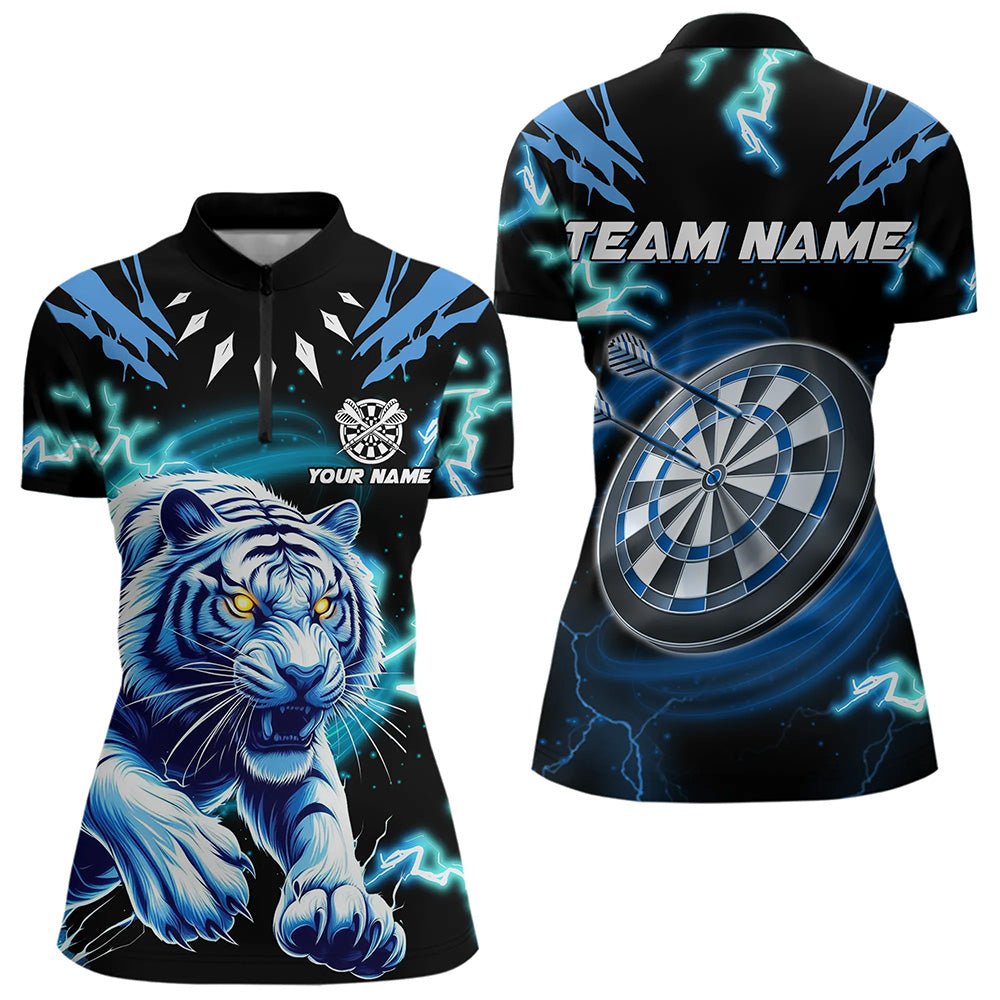 Personalisierte Blaue 3D Tiger Donner Blitz Dart Shirts für Darts Liga T3384 - Outfitsuche