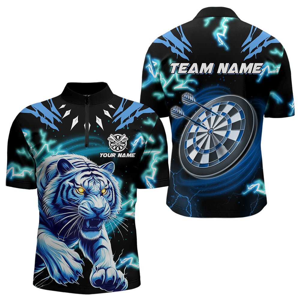 Personalisierte Blaue 3D Tiger Donner Blitz Dart Shirts für Darts Liga T3384 - Outfitsuche