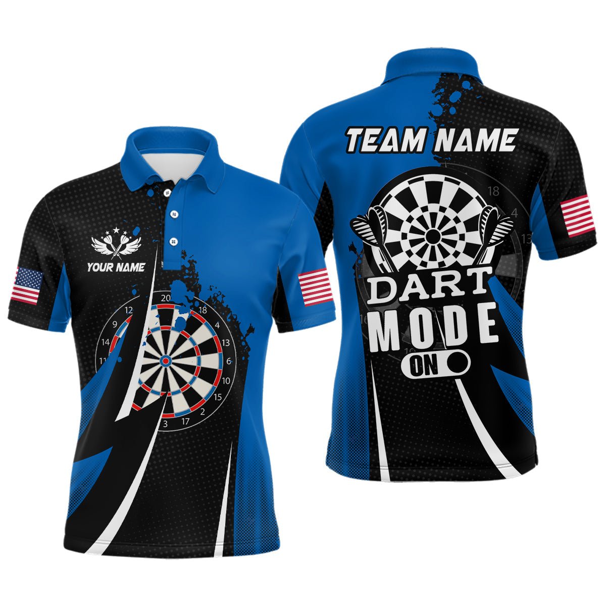 Personalisierte Blaue Dart-Modus Herren Darts Polo-Shirt mit individuellem Namen - Dart Trikots Teamshirts T1175 - Outfitsuche