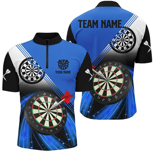 Personalisierte Blaue Darts Quarter-Zip Hemden für Herren, Dart Team Trikots Individuelle Herren Dart Bekleidung V1086 - Outfitsuche