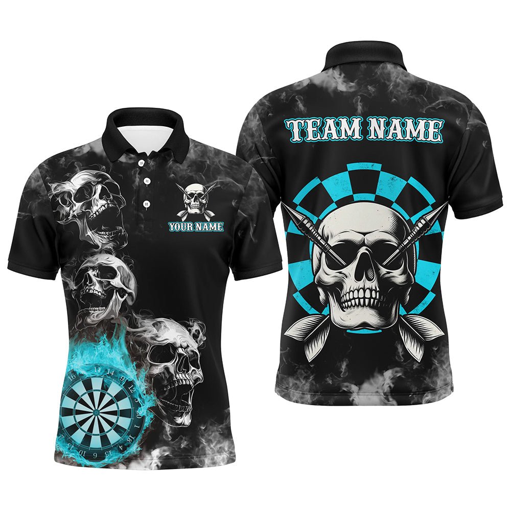 Personalisierte Blaue Darts Rauch Skull Dartshirts Individuelle Dartscheibe Feuerflamme Dart - Team - Jersey T3133 - Outfitsuche