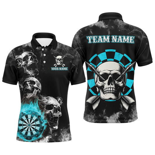 Personalisierte Blaue Darts Rauch Skull Dartshirts Individuelle Dartscheibe Feuerflamme Dart - Team - Jersey T3133 - Outfitsuche