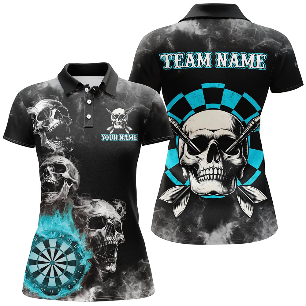 Personalisierte Blaue Darts Rauch Skull Dartshirts Individuelle Dartscheibe Feuerflamme Dart - Team - Jersey T3133 - Outfitsuche