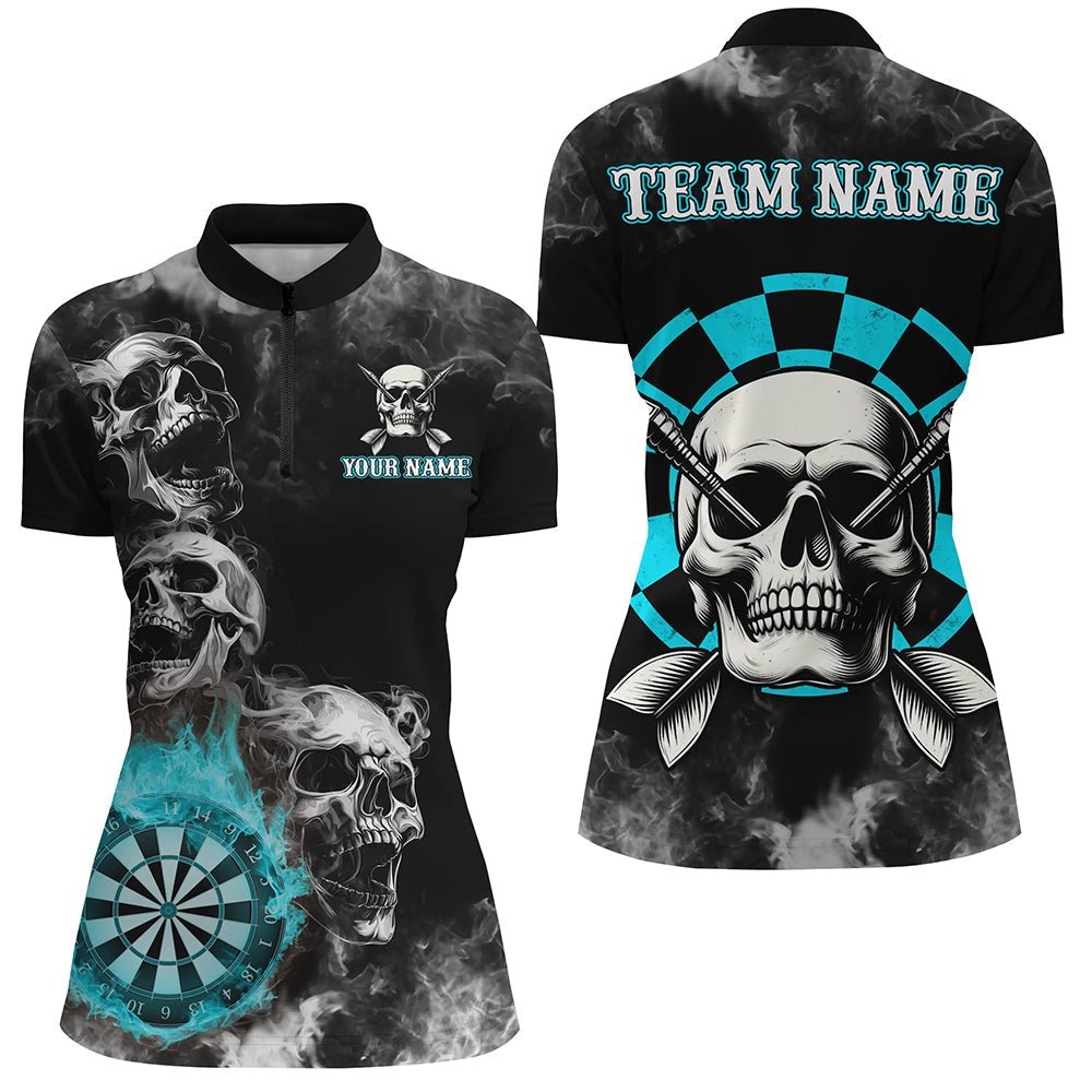 Personalisierte Blaue Darts Rauch Skull Dartshirts Individuelle Dartscheibe Feuerflamme Dart - Team - Jersey T3133 - Outfitsuche