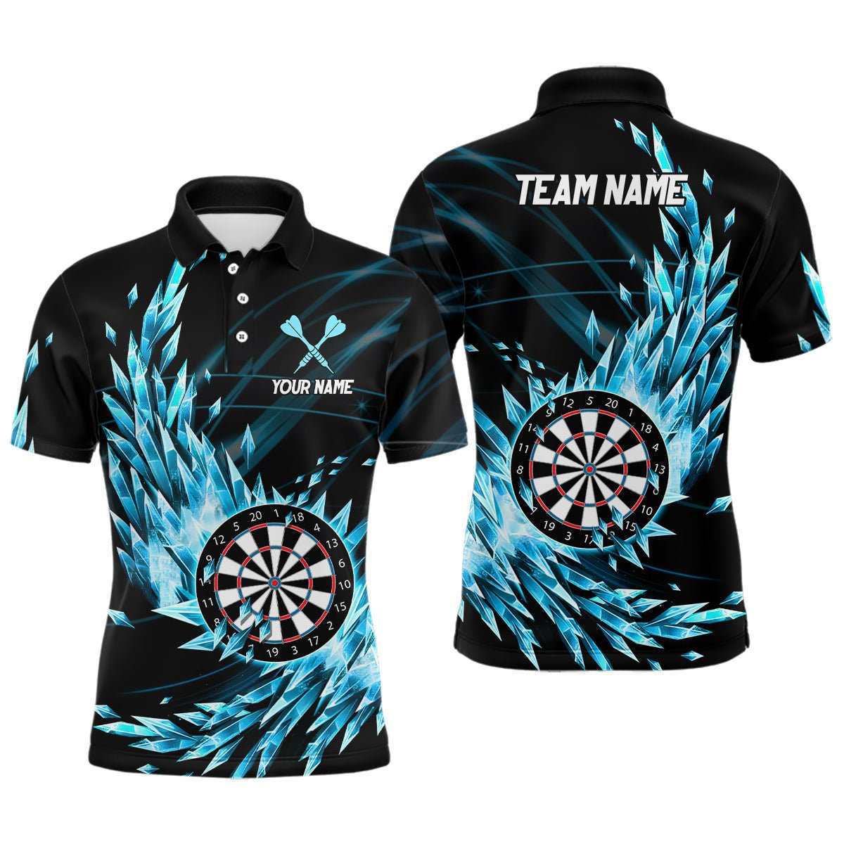 Personalisierte Blaue Gefrorene Eisdarts Polo Shirts - Maßgeschneiderte Dartshirts für Herren - Darts Team Trikots T1210 - Outfitsuche