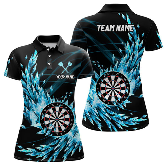 Personalisierte Blaue Gefrorene Eiskalte Dart-Poloshirts - Maßgeschneiderte Dartshirts für Damen - Dartteam Trikots T1210 - Outfitsuche