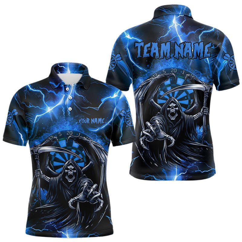 Personalisierte Blaue Totenkopf Custom Thunder Lightning Dartshirts, 3D Darts Team Trikots T3551 - Outfitsuche