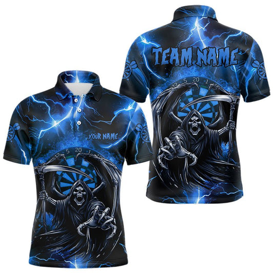 Personalisierte Blaue Totenkopf Custom Thunder Lightning Dartshirts, 3D Darts Team Trikots T3551 - Outfitsuche