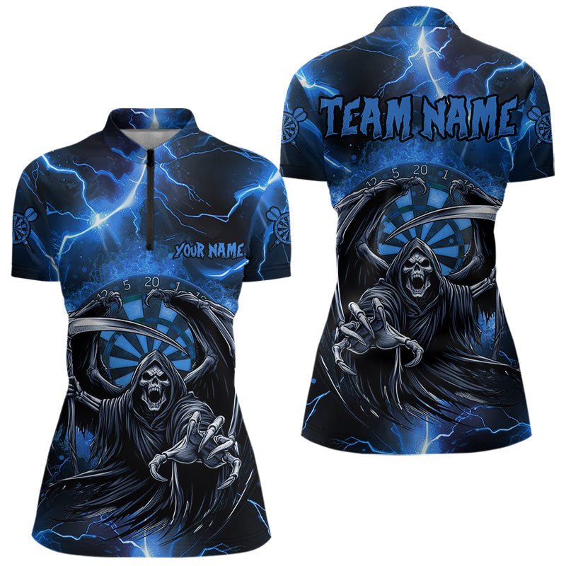 Personalisierte Blaue Totenkopf Custom Thunder Lightning Dartshirts, 3D Darts Team Trikots T3551 - Outfitsuche