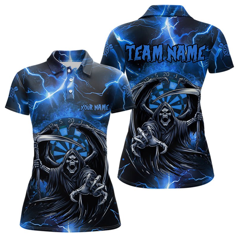 Personalisierte Blaue Totenkopf Custom Thunder Lightning Dartshirts, 3D Darts Team Trikots T3551 - Outfitsuche