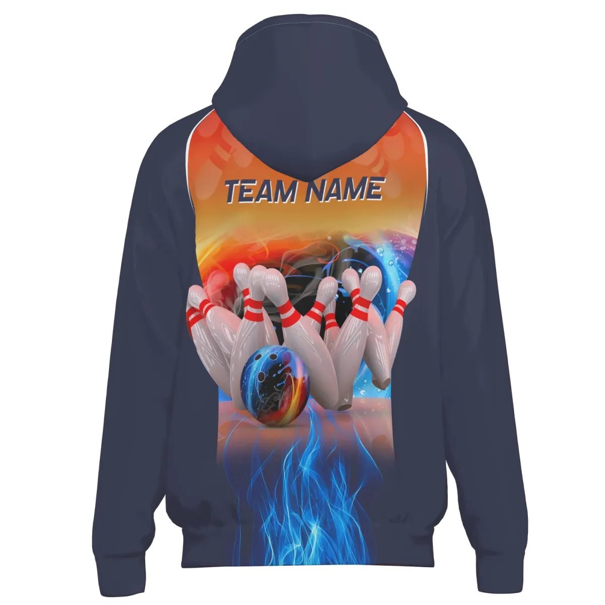 Personalisierte Bowling - Polo - Jacke für Herren mit individuellem Namen - Blau, Feuerdesign, Bowling Strike Ball und Pins Herren Bowling - Jacket Q4813J - Outfitsuche