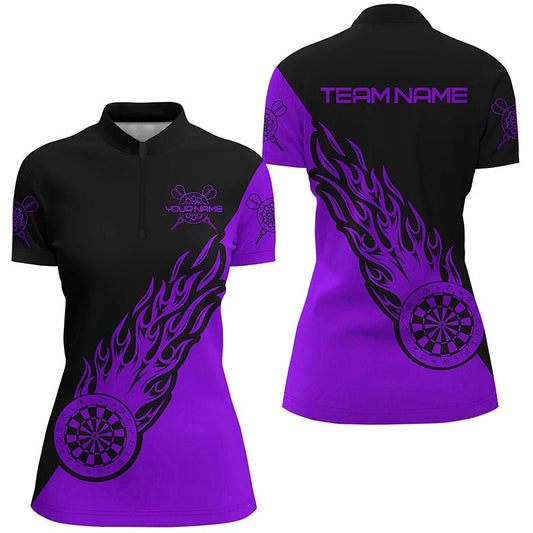 Personalisierte Bowling-Shirt mit lila-schwarzen Flammenmuster für Damen - Dart Trikot L1342 - Outfitsuche