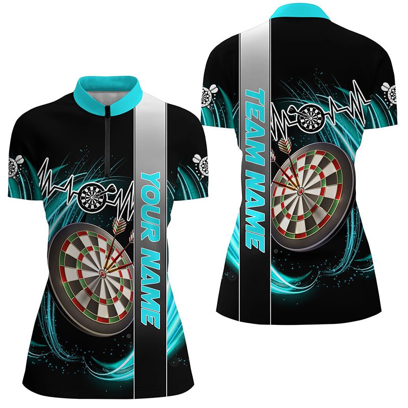 Personalisierte Cyan Wirbel Dartboard Herzschlaglinie Damen Dartshirts Individuelle Darttrikots Team Uniform T3023 - Outfitsuche