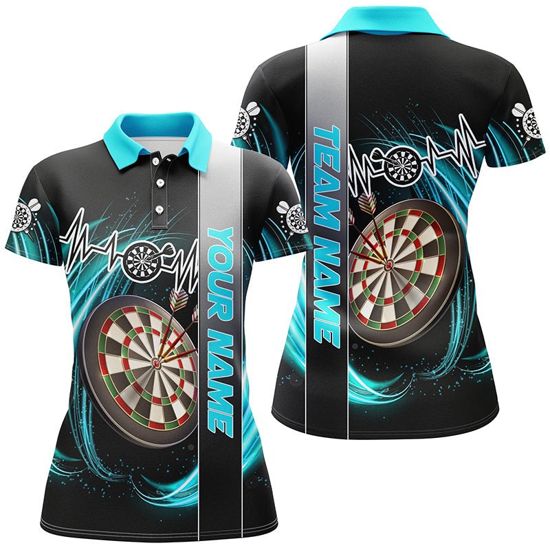 Personalisierte Cyan Wirbel Dartboard Herzschlaglinie Damen Dartshirts Individuelle Darttrikots Team Uniform T3023 - Outfitsuche