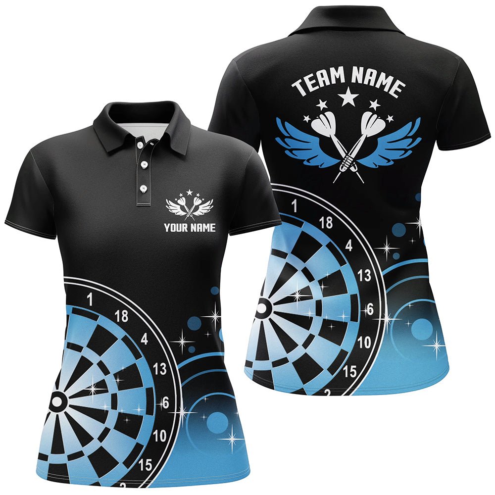 Personalisierte Dart Flügel Schwarz Blaue Polo-Shirts Damen Darts Shirt Dart Trikots L1242 - Outfitsuche