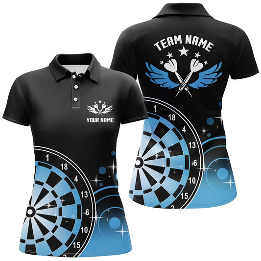 Personalisierte Dart Flügel Schwarz Blaue Polo-Shirts Damen Darts Shirt Dart Trikots L1242 - Outfitsuche