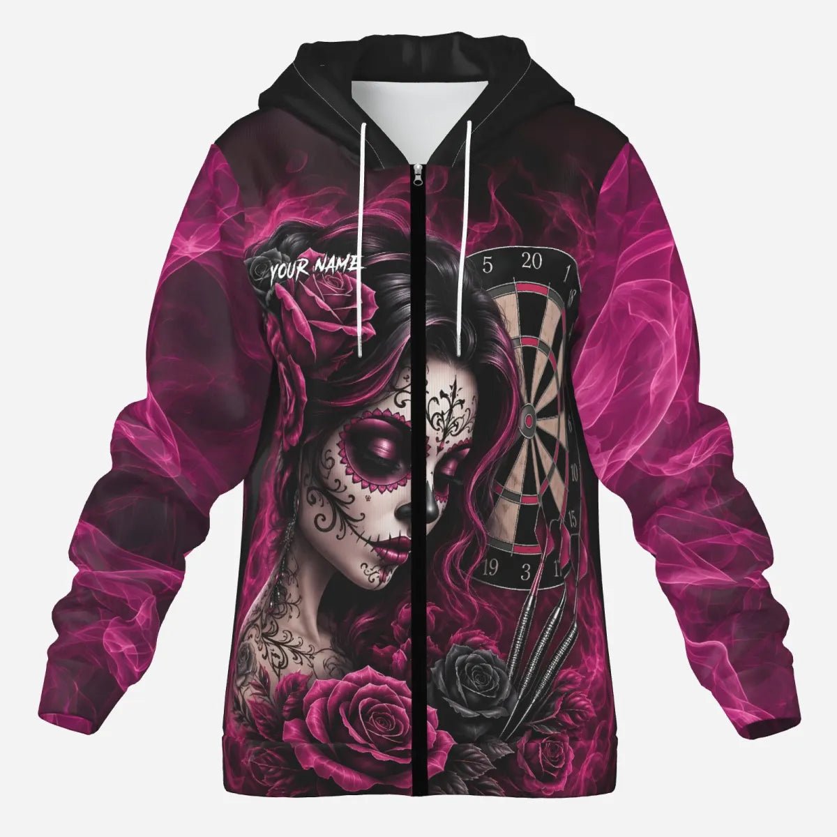 Personalisierte Dart Jacke Schwarz-pink Sugar-Skull-Rosen Z109 - Outfitsuche