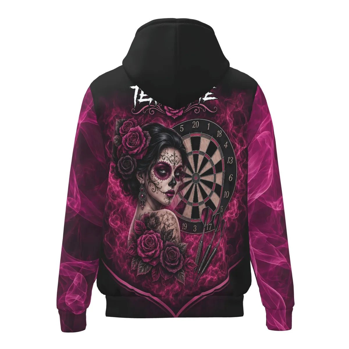 Personalisierte Dart Jacke Schwarz-pink Sugar-Skull-Rosen Z109 - Outfitsuche