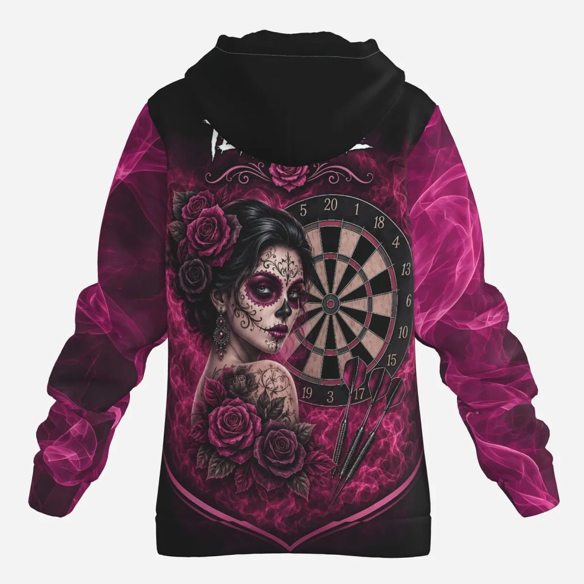 Personalisierte Dart Jacke Schwarz-pink Sugar-Skull-Rosen Z109 - Outfitsuche