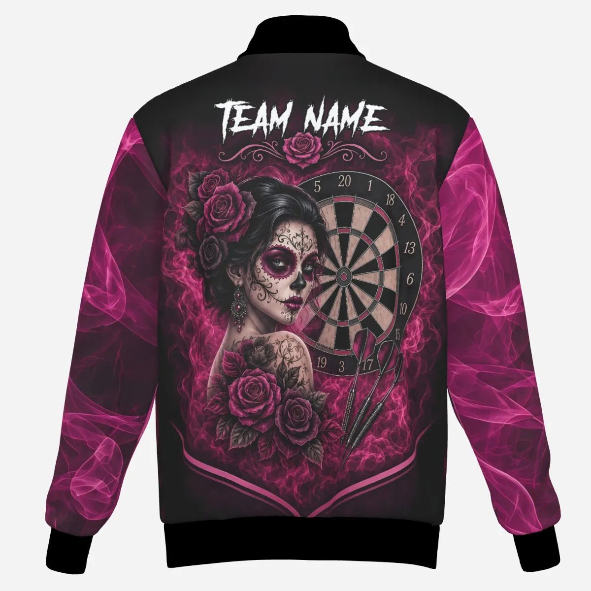 Personalisierte Dart Jacke Schwarz-pink Sugar-Skull-Rosen Z109 - Outfitsuche