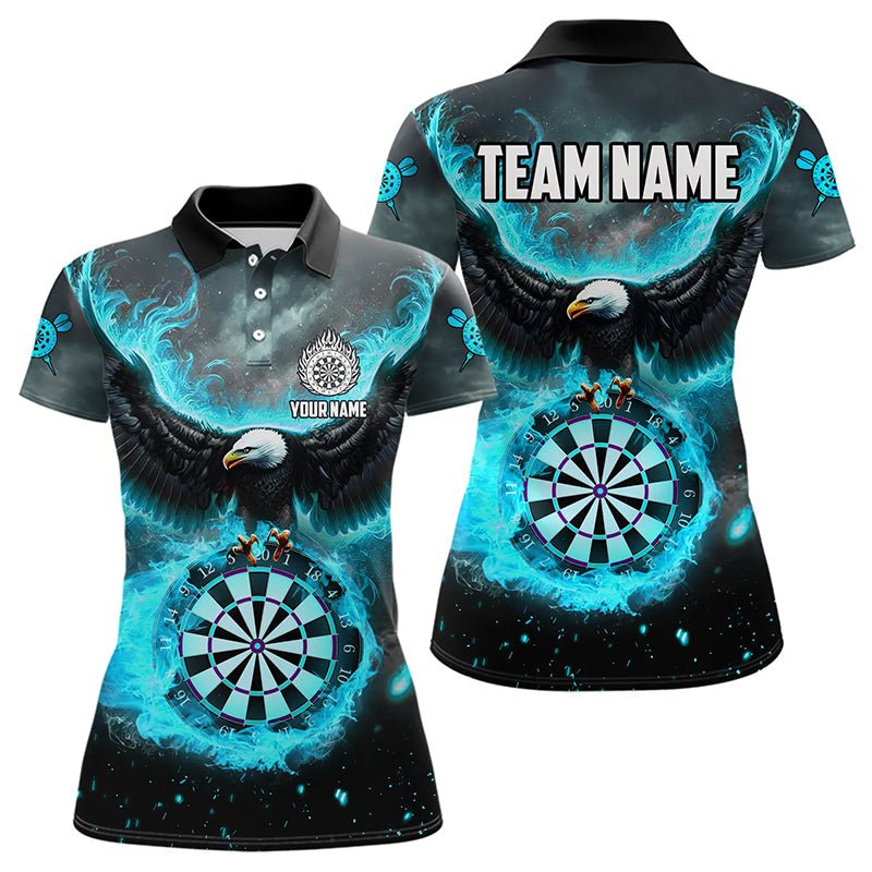Personalisierte Dart Polo Shirt mit blau - cyanem Feuerflammen - Eagle 3D Design, Darts Liga Team Shirt T3220 - Outfitsuche