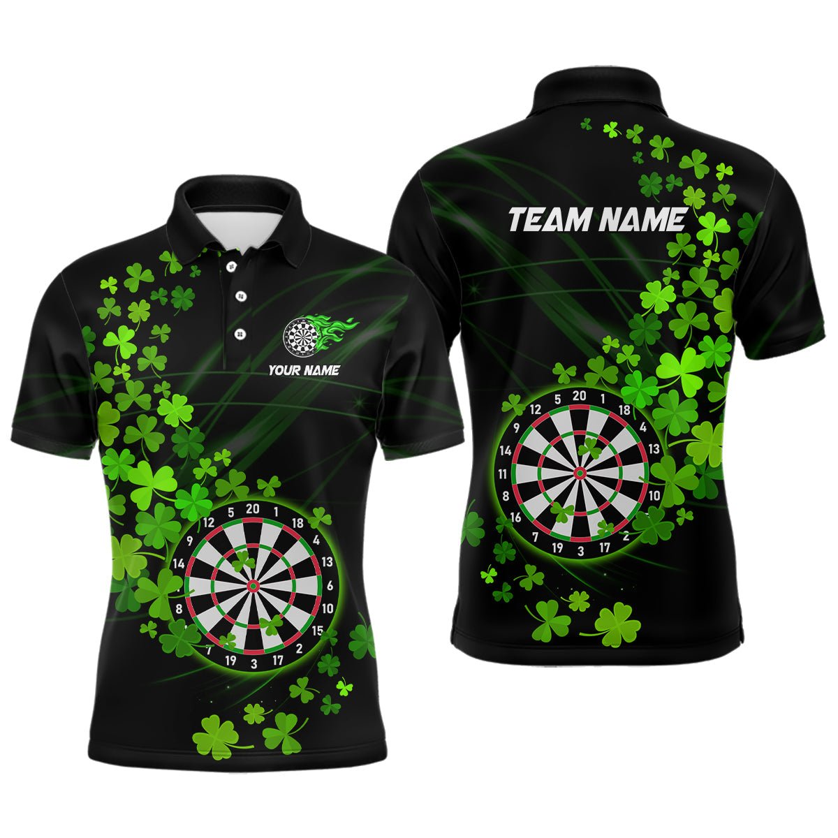 Personalisierte Dart Polo - Shirts mit grünem Shamrock für den St. Patrick's Day N9458 - Outfitsuche