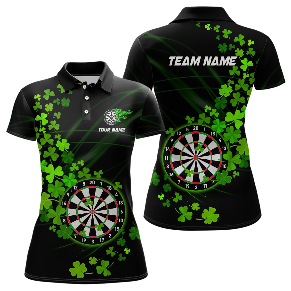 Personalisierte Dart Polo - Shirts mit grünem Shamrock für den St. Patrick's Day N9458 - Outfitsuche