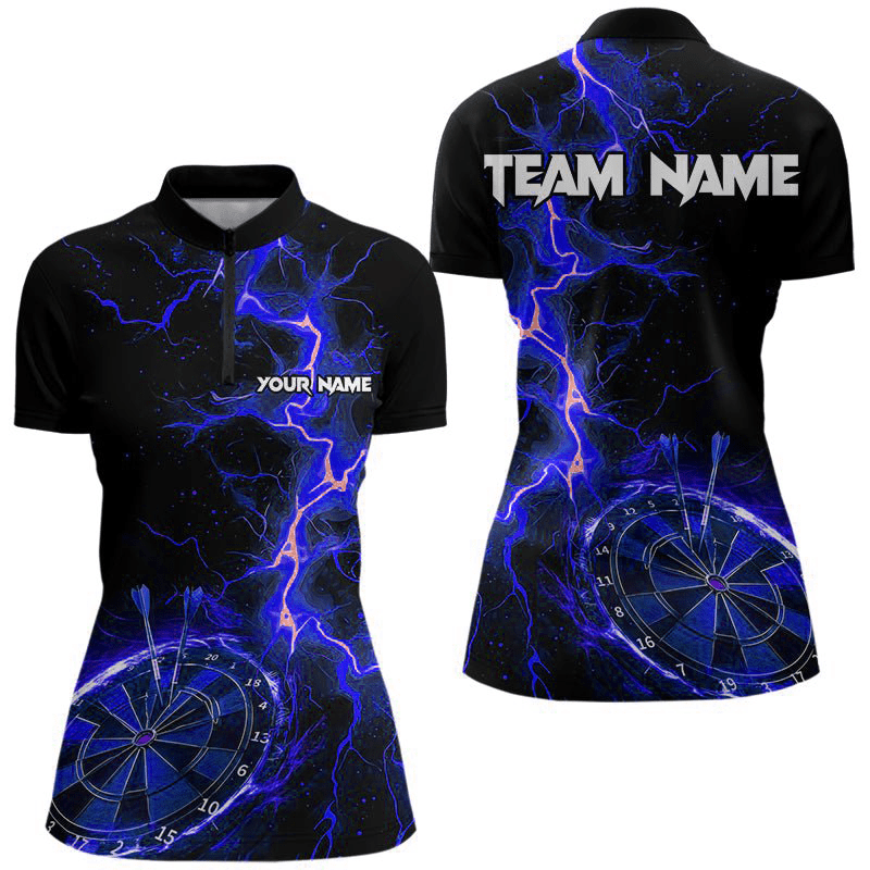 Personalisierte Dart Polo-Shirts mit schwarzem und Blau Blitzdesign für Dart-Teams NB9492 - Outfitsuche