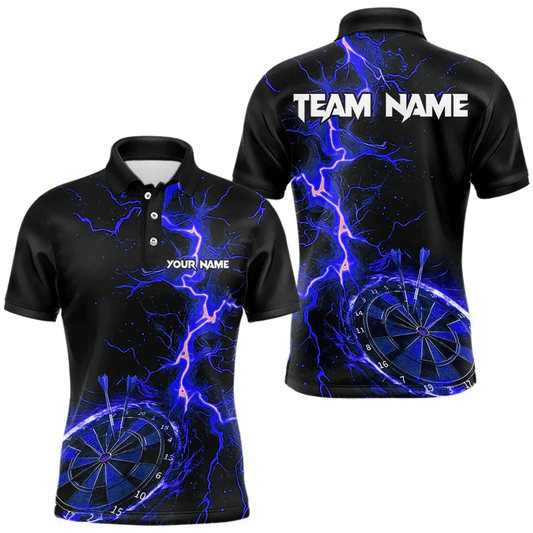 Personalisierte Dart Polo-Shirts mit schwarzem und Blau Blitzdesign für Dart-Teams NB9492 - Outfitsuche
