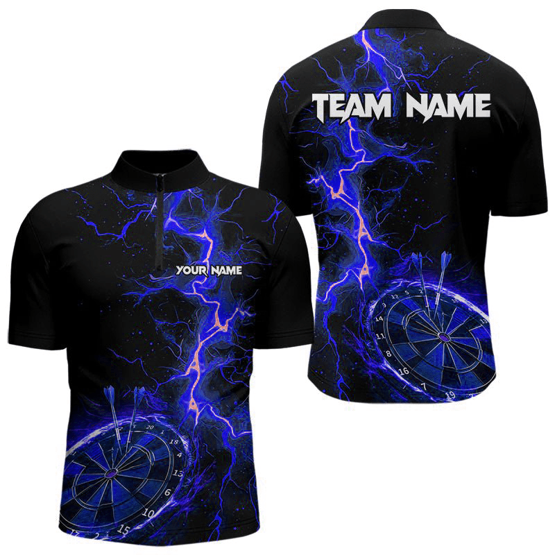 Personalisierte Dart Polo-Shirts mit schwarzem und Blau Blitzdesign für Dart-Teams NB9492 - Outfitsuche