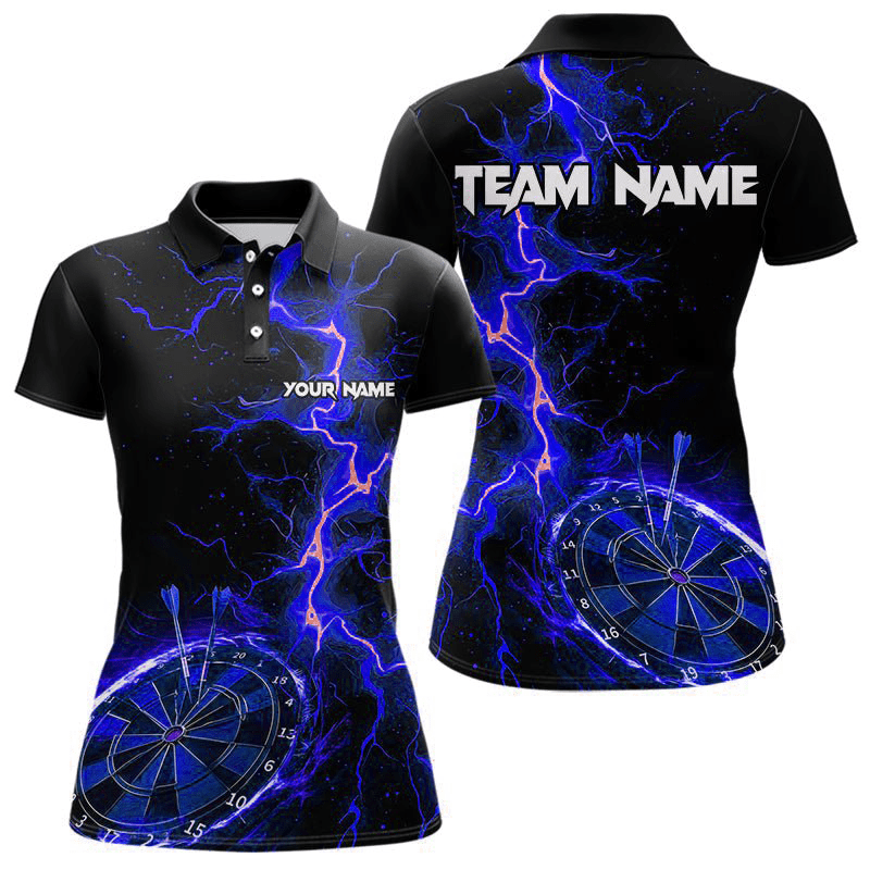 Personalisierte Dart Polo-Shirts mit schwarzem und Blau Blitzdesign für Dart-Teams NB9492 - Outfitsuche