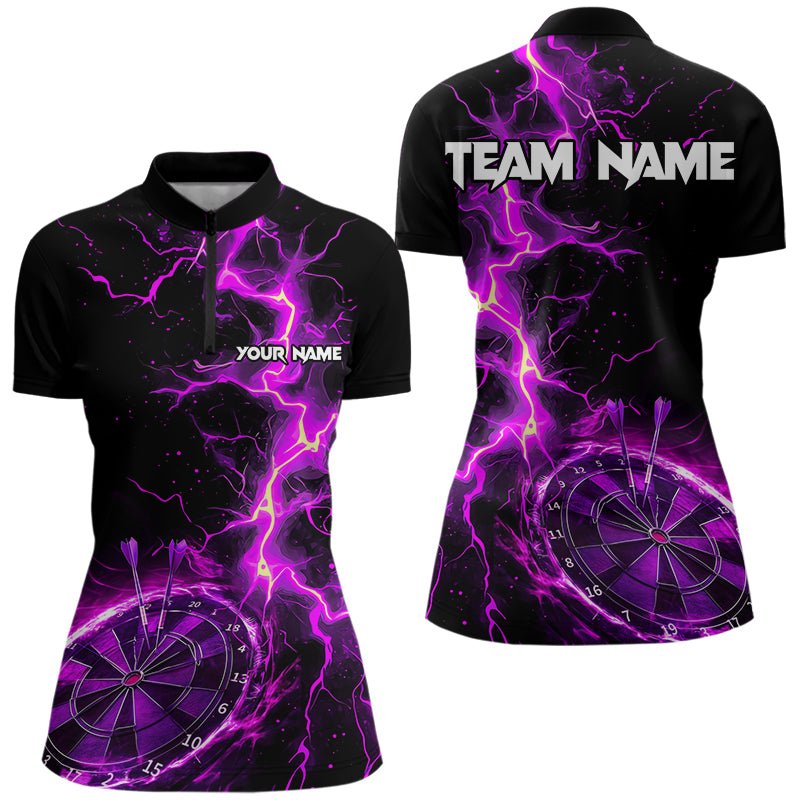 Personalisierte Dart Polo - Shirts mit schwarzem und lila Blitzdesign für Dart - Teams N9492 - Outfitsuche