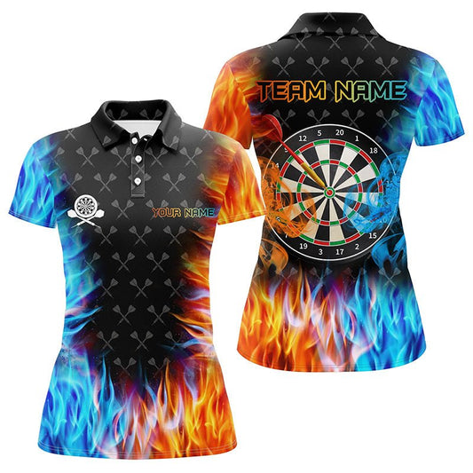 Personalisierte Dartboard Feuer und Wasser 3D-bedruckte Darts Polo-Shirts für Damen - Maßgeschneiderte Darts Trikots T1218 - Outfitsuche