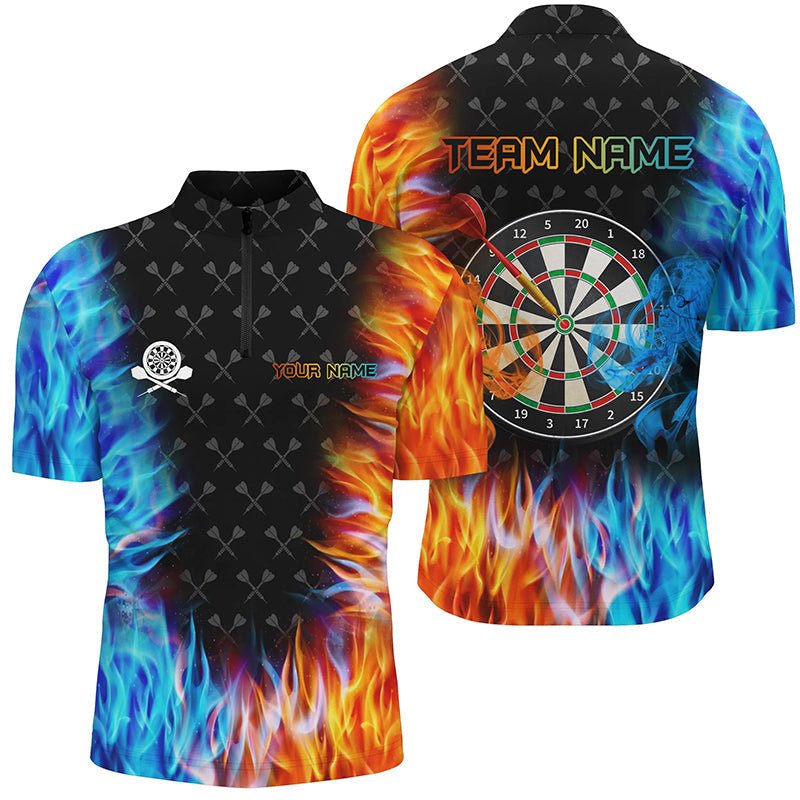 Personalisierte Dartboard Feuer & Wasser 3D Bedruckte Herren Quarter-Zip Shirts Individuelle Darts Trikots T1218 - Outfitsuche