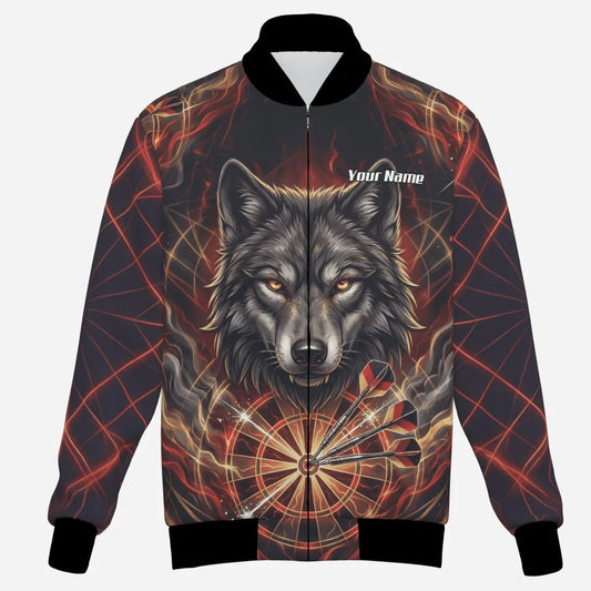 Personalisierte Darts Jacke - Wolf & Dartboard Motiv Schwarz Rot Flammen X2698 - Outfitsuche