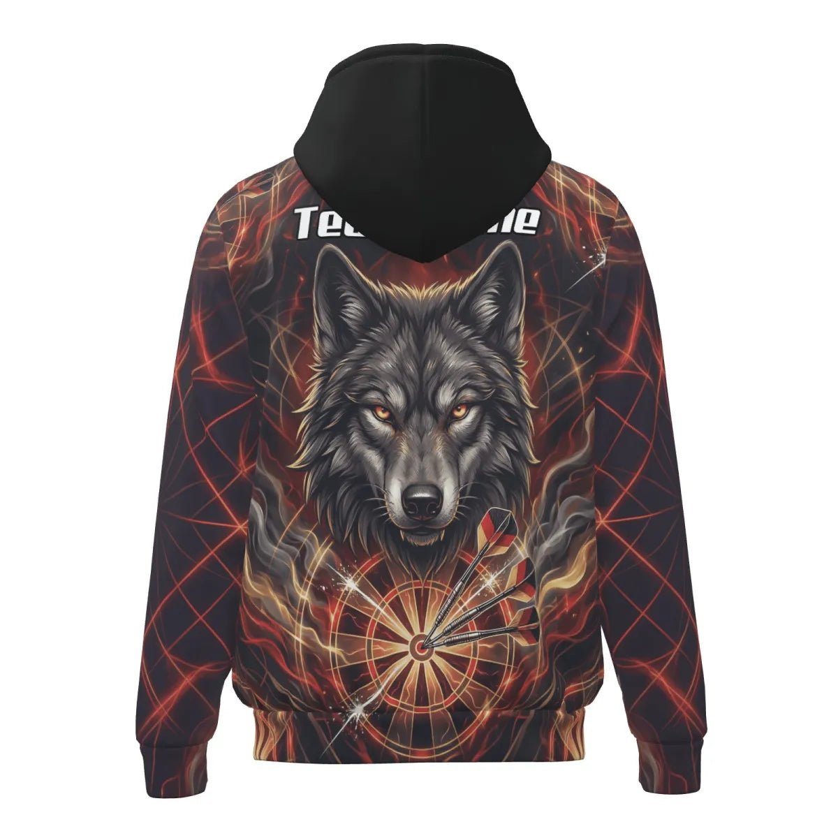 Personalisierte Darts Jacke - Wolf & Dartboard Motiv Schwarz Rot Flammen X2698 - Outfitsuche