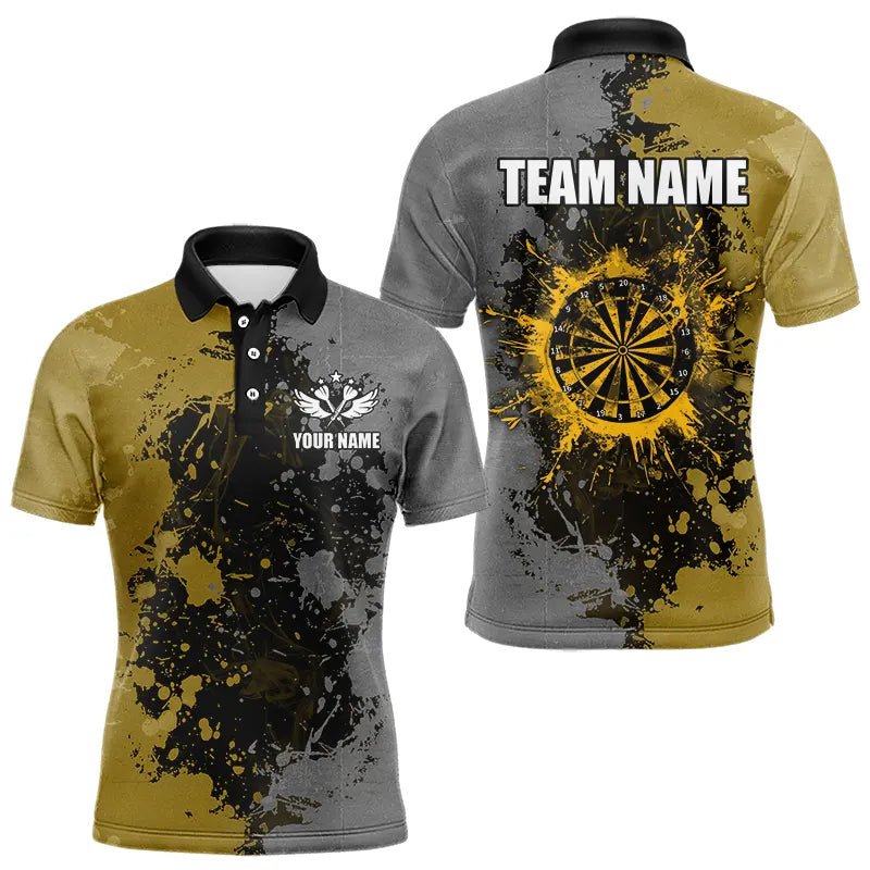 Personalisierte Darts Polo - Shirts in Gelb und Grau – Individuelle Grunge Dart Team Trikots T3397 - Outfitsuche