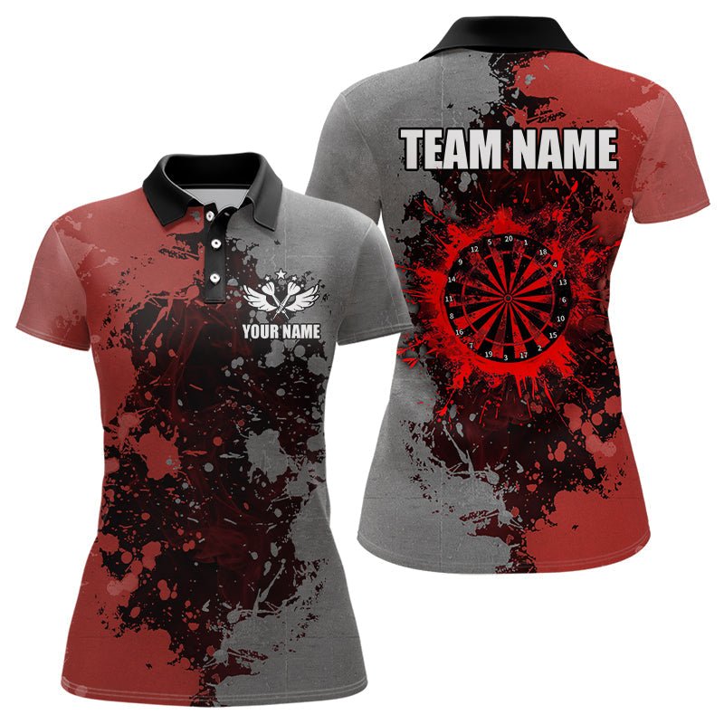 Personalisierte Darts Polo - Shirts in Rot und Grau - Individuelle Grunge Dart Team Trikots T3178 - Outfitsuche